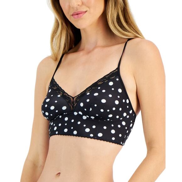 INC International Concepts Lace-Trim Bralette Black with White Dots Size Small - Picture 1 of 9